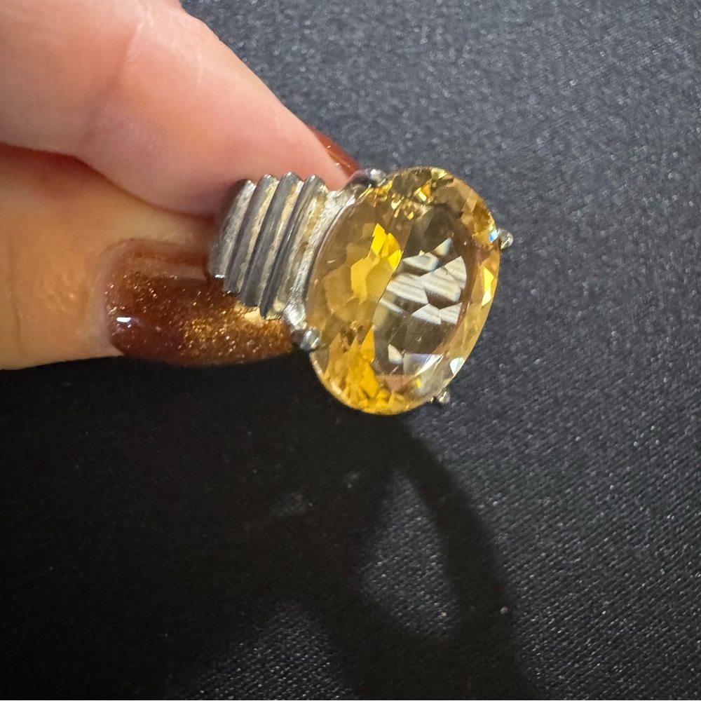 Yellow Citrine Gemstone Silver Ring Size 7.5 NWT